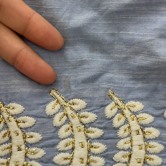 Suno Dress Womens 4 Blue Pleated Embroidery Gold Trim Midi Short Sleeve Resort - Picture 15 of 16